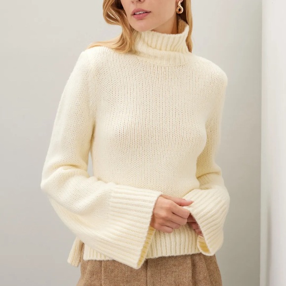 Cream Marina Moscone Collective Oversized Turtleneck Pullover